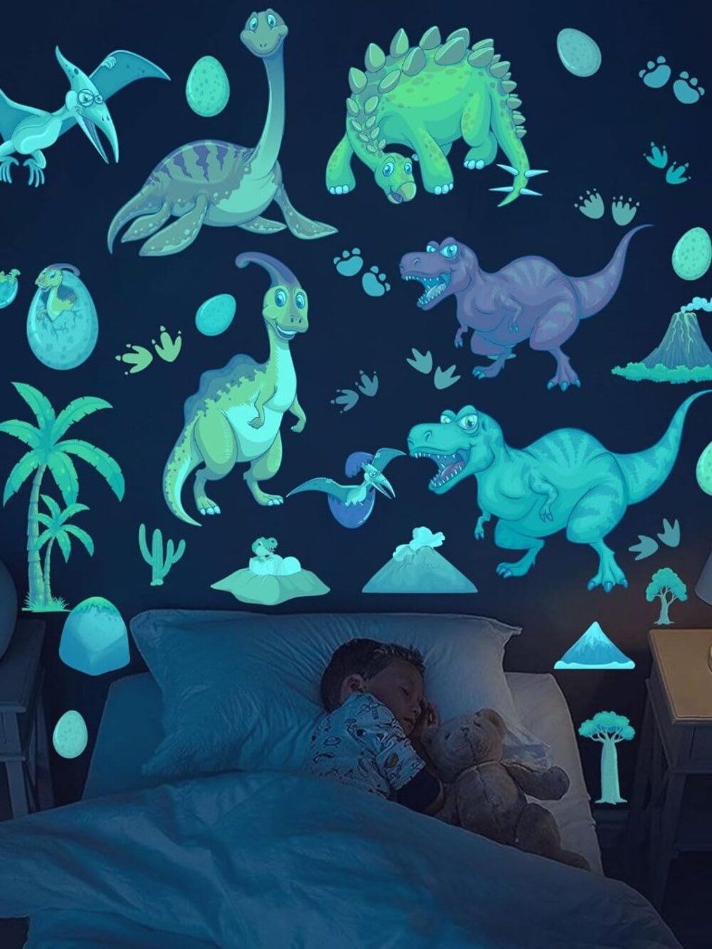 Glow in The Dark Dinosaur Wall Decals, Glowing Dinosaur Wall Stickers Colorful L